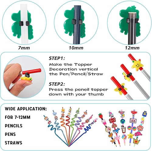 Miniatura 3 de Juego de 20 adornos para lápices con clip para decoración de lápices para niñas, regalos para estudiantes, suministros escolares, recompensas para