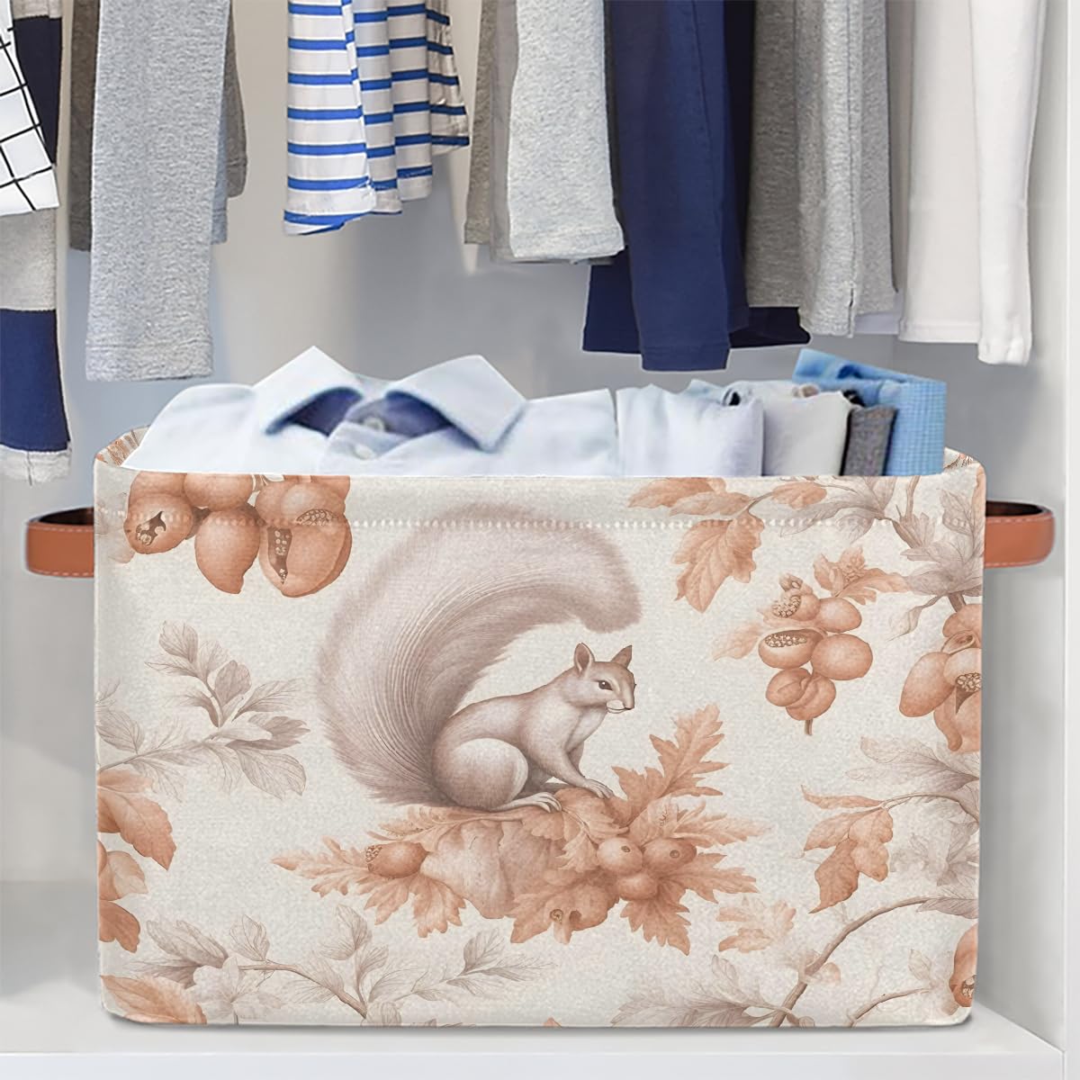 Mexpekil Cesta de almacenamiento de animales, ardilla, frutos secos y bayas, caja de almacenamiento de juguetes para niños, plegable, organizador de tela para estantes, cesta de regalo grande con asas