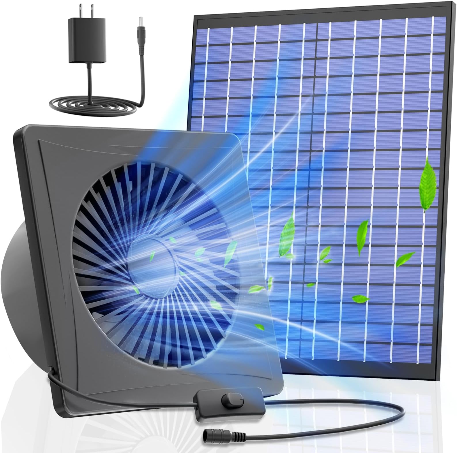 YJHome 25W Solar Powered Fan, Solar Fan with Waterproof Solar Panel, 8" Exhaust Fan, Solar Fans for Outside with On/Off Switch Cable, Ventilation and Cooling for Greenhouses, Shed (Black)