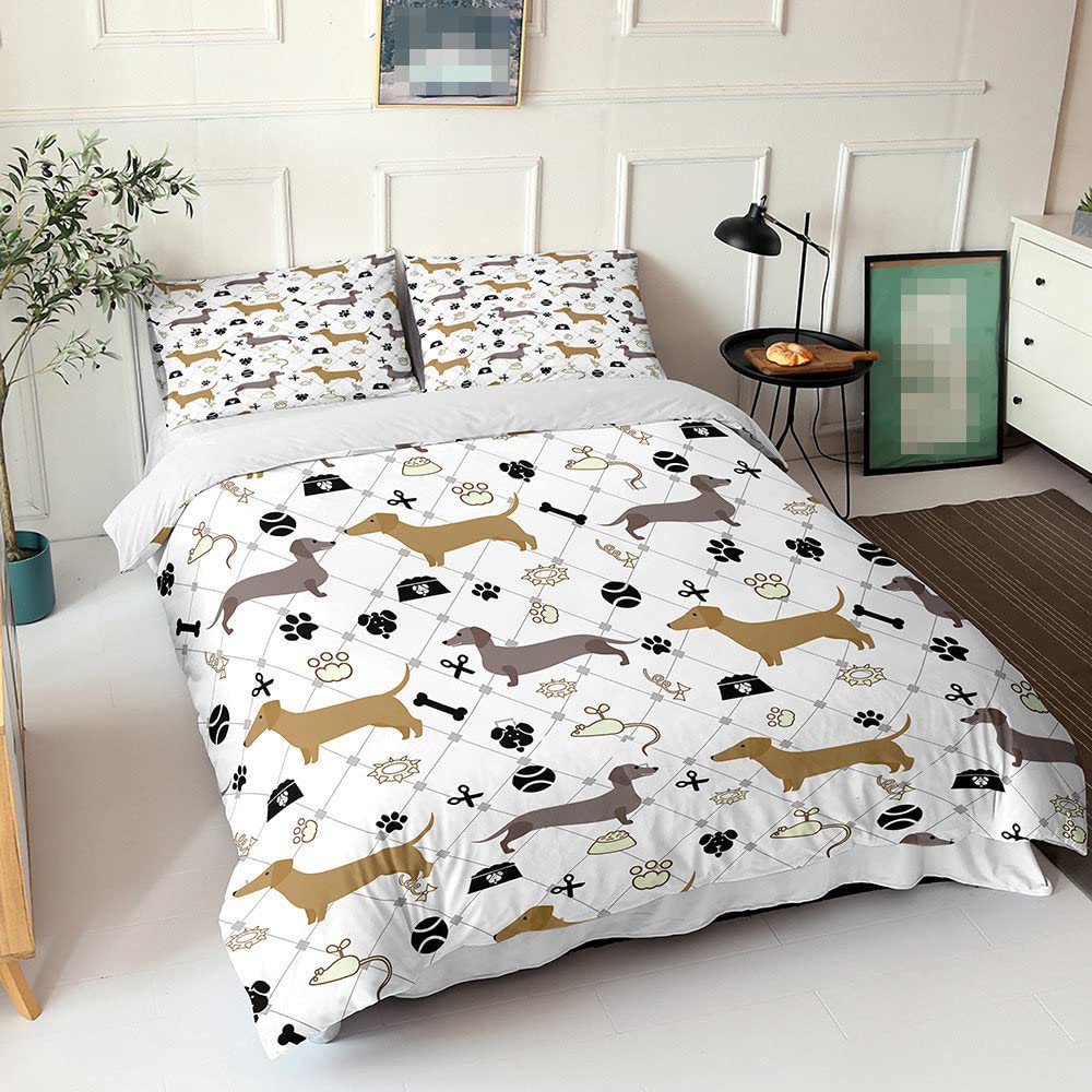 【新品】 高級羽毛布団　犬柄カバーセット　シングル Amazon｜かわいい 犬柄 布団カバー 3点セット シングル 寝具