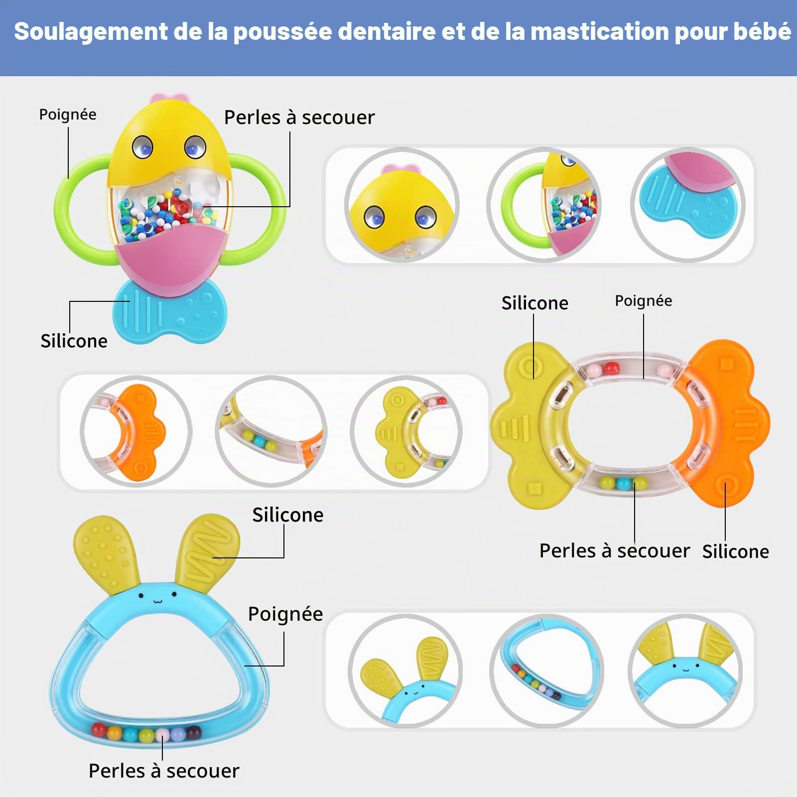 MOONTOY Hochet de Dentition Ensemble Bébé Jouet Shaker Grab Hochet Bébé Infantile Nouveau-Né Jouets Jouets Éducatifs Tôt pour 3 6 9 12 Mois Garçons Filles Bébé Cadeaux