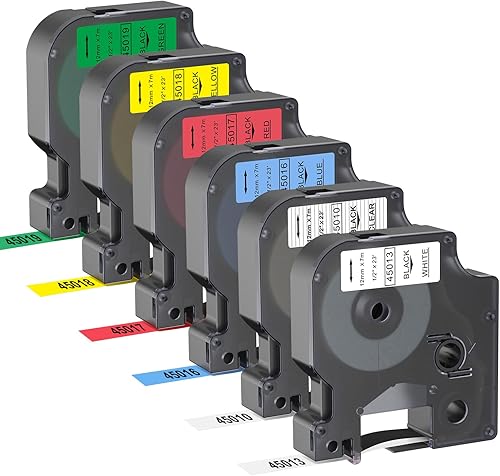 Paquete de 6 repuestos multicolor para etiquetadora DYMO D1 45010 45013 45016 45017 45018 45019 Reemplazo para DYMO LabelManager 160 120P 280 210D