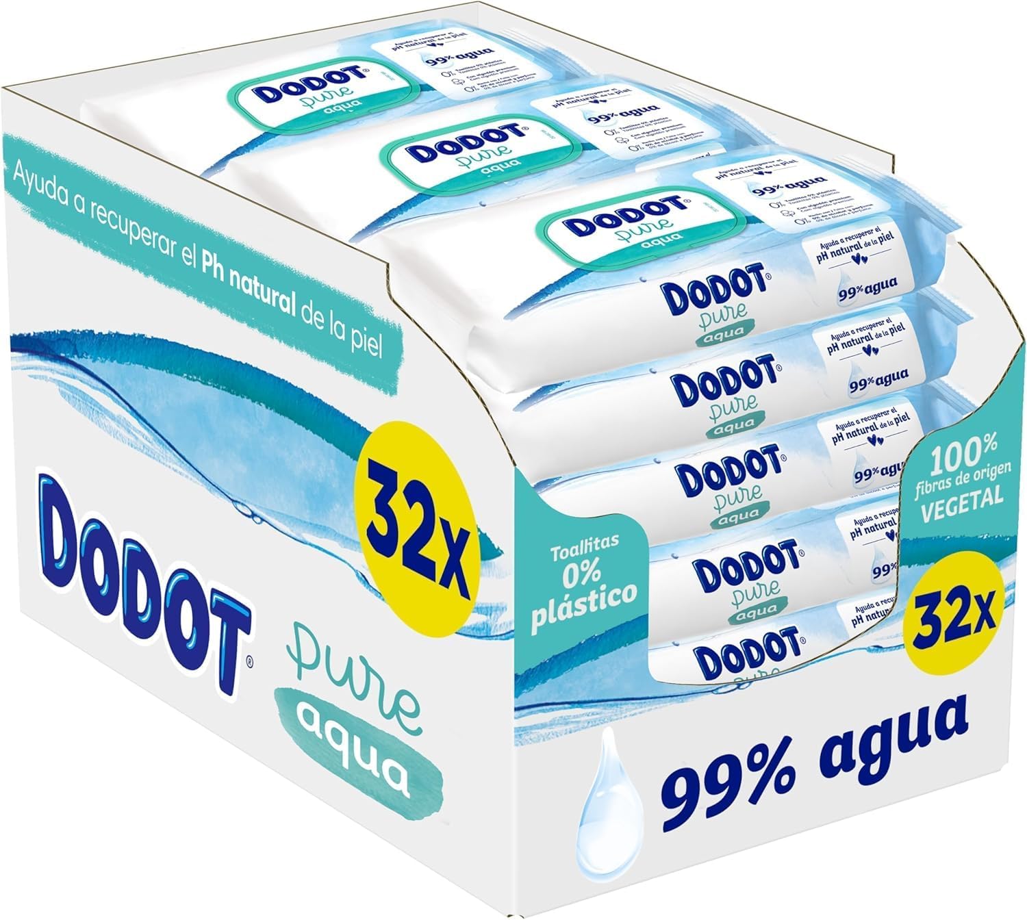 Dodot Toallitas Aqua Pure para Bebé, 1536 Toallitas, Ayuda a restaurar el pH natural de la piel, 99% agua