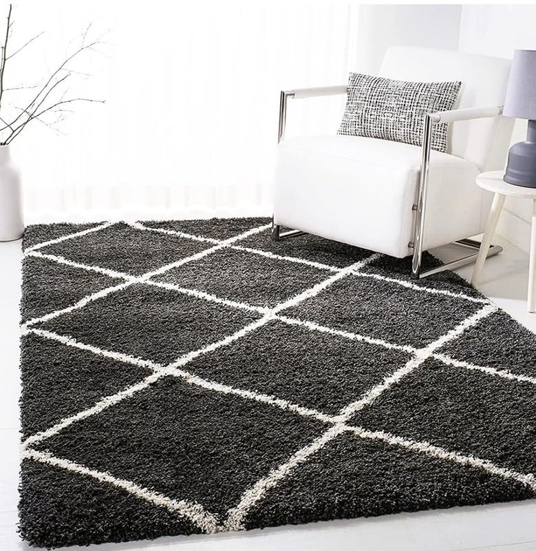 Image of Polyester Fluffy Fur Rugs & Modern Shaggy Floor Carpets for Living Room,Sofa Area,Hall,Kids Room,Guest Room | Elegent Bedside Runners for Besdroom(5X8 Feet Grey Box)