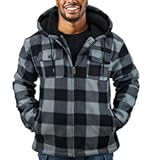 Thick Plaid Flannel Jacket for Men Sherpa Fleece Lined Hooded Coat Heavy Winter Warm Thermal Full Zipper Hoodies