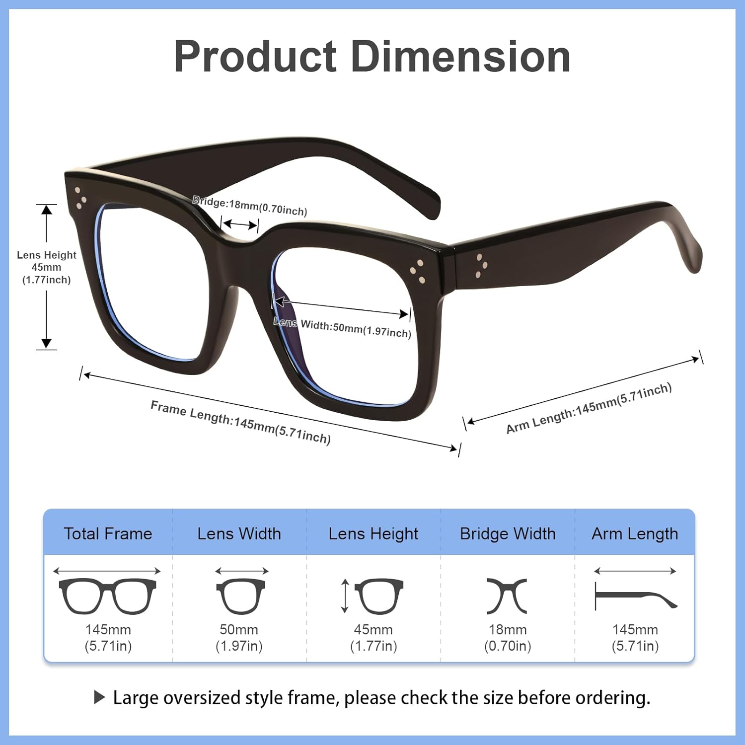 Ovresized Blue Light Blocking Glasses for Women Men Square Computer TV Eyeglasses - Image 3