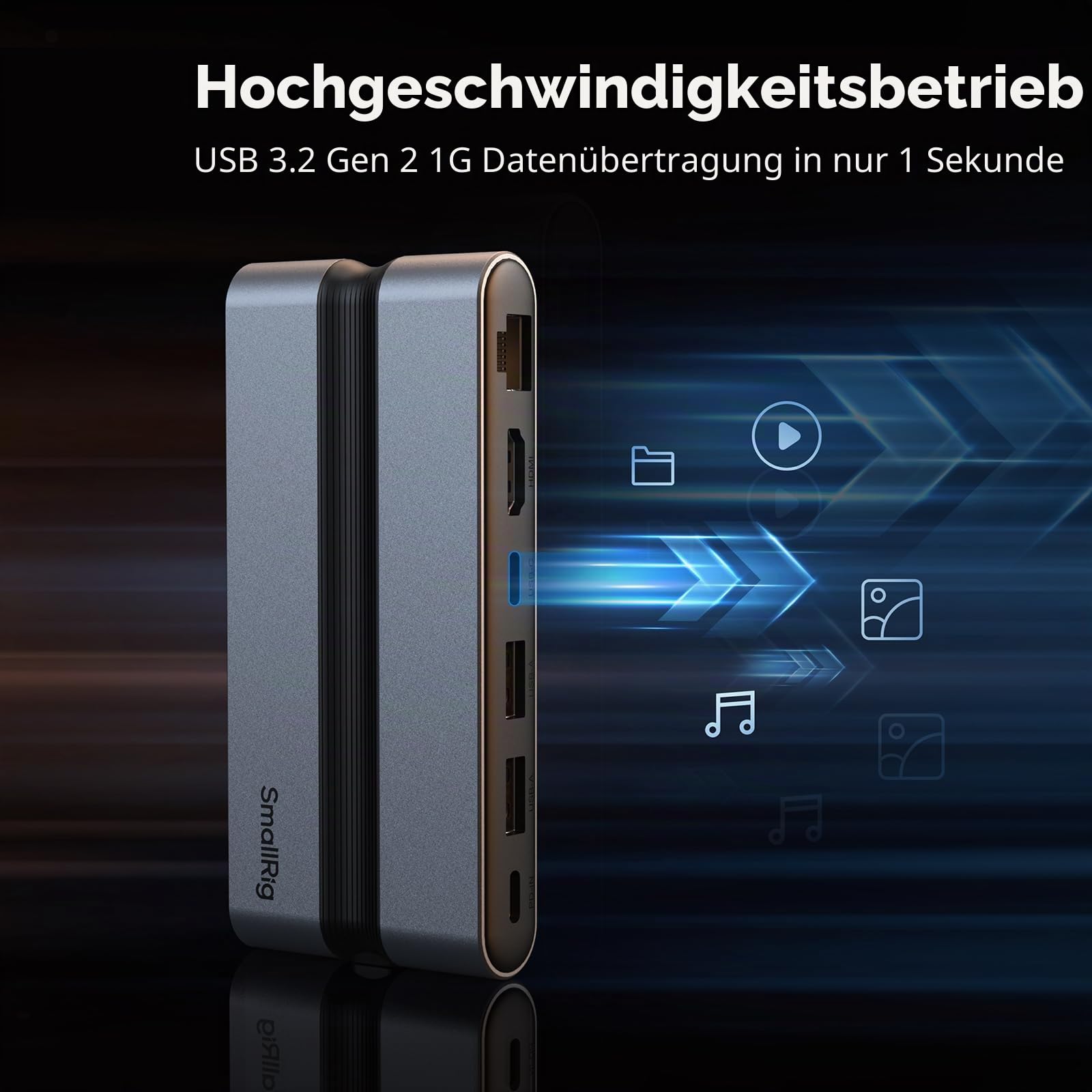 SMALLRIG 9-in-1 CFexpress Typ A Kartenleser-Dockingstation mit USB3.2 (Gen 2) 10 Gbps, SD/TF/CFexpress Typ A Leser, USB-A/C/für HDMI/Gigabit Ethernet-Anschlüsse, für iPhone - 4663