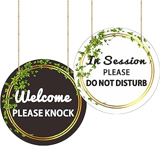 (2 Pack) In Session Sign & Welcome Sign - 8.6 Inch Double Sided Round Hanging Signs with Rope, Reversible Door Signs for Office, Conference Room, Therapy Session and Business (White/Black)