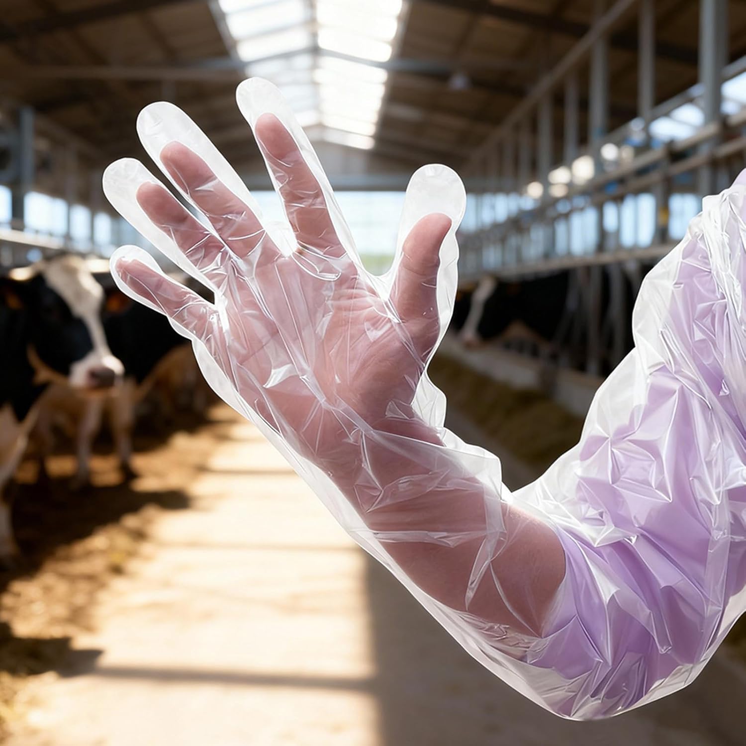 150pcs Plastic Full Arm Gloves - 33.5'' Transparent Disposable Veterinary Artificial Insemination Long Sleeve - Plastic Arm Length Glove for Farm Animal Care Field Dressing