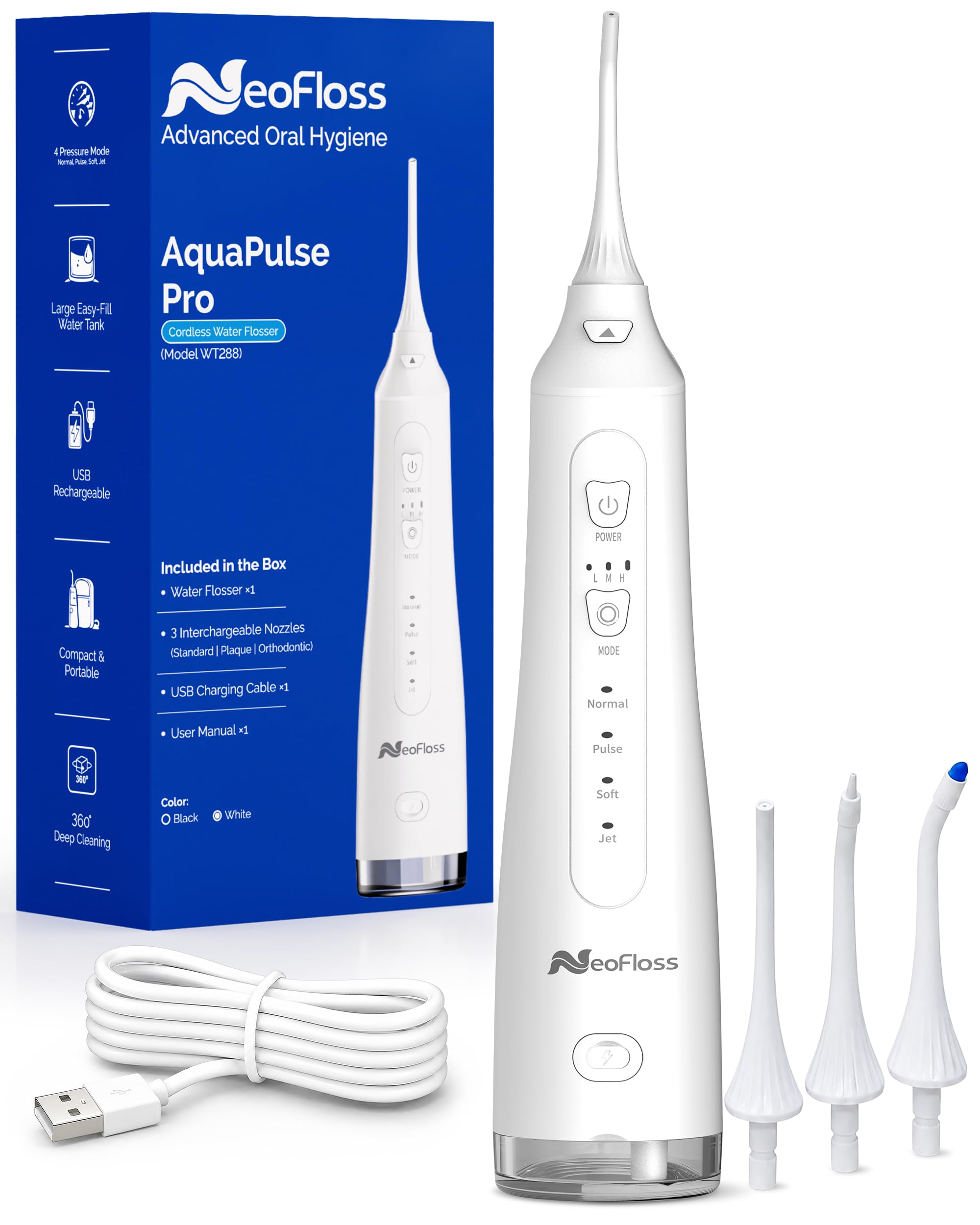 Photo 1 of NEOFLOSS AquaPulse Pro Water Dental Flosser Pick, White