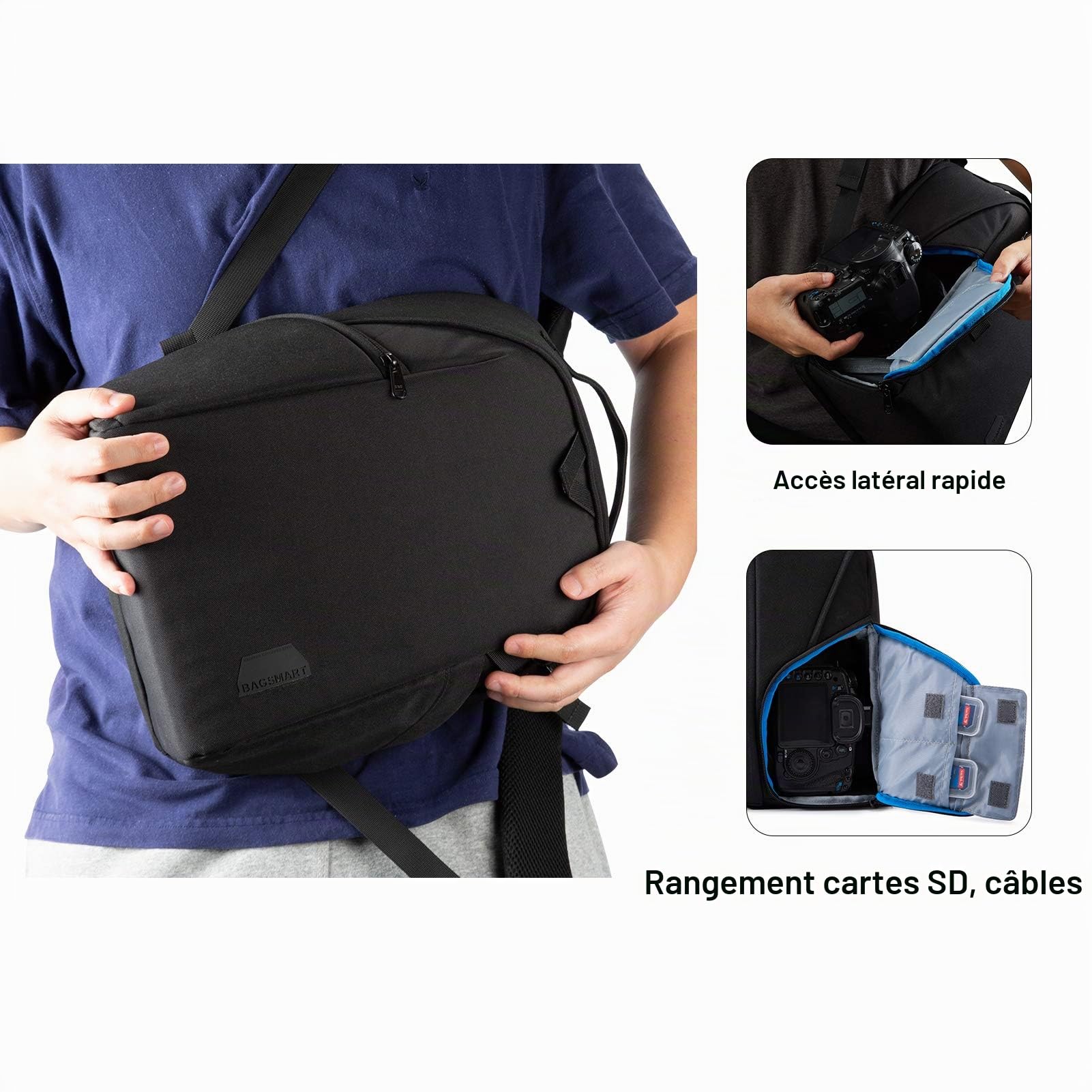 bagsmart Sac pour appareil photo reflex numérique étanche pour appareil photo numérique Gadget Sac à bandoulière pour hommes et femmes, noir