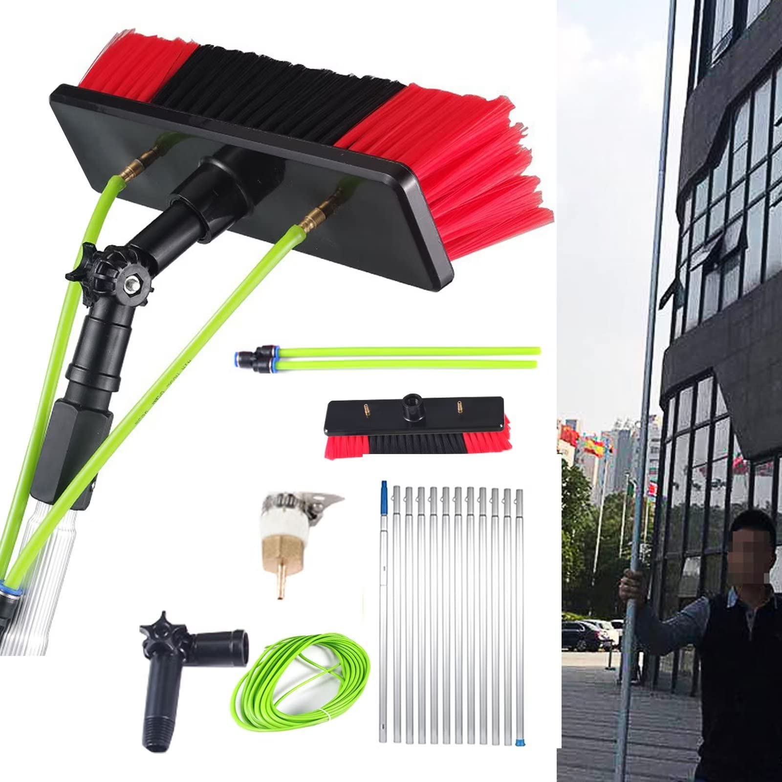 Fed - Cepillo limpiador para paneles solares, poste extensible de 16 pies con cabezal de cepillo de 30 cm, ideal para limpiar sistemas fotovoltaicos, techos y invernaderos
