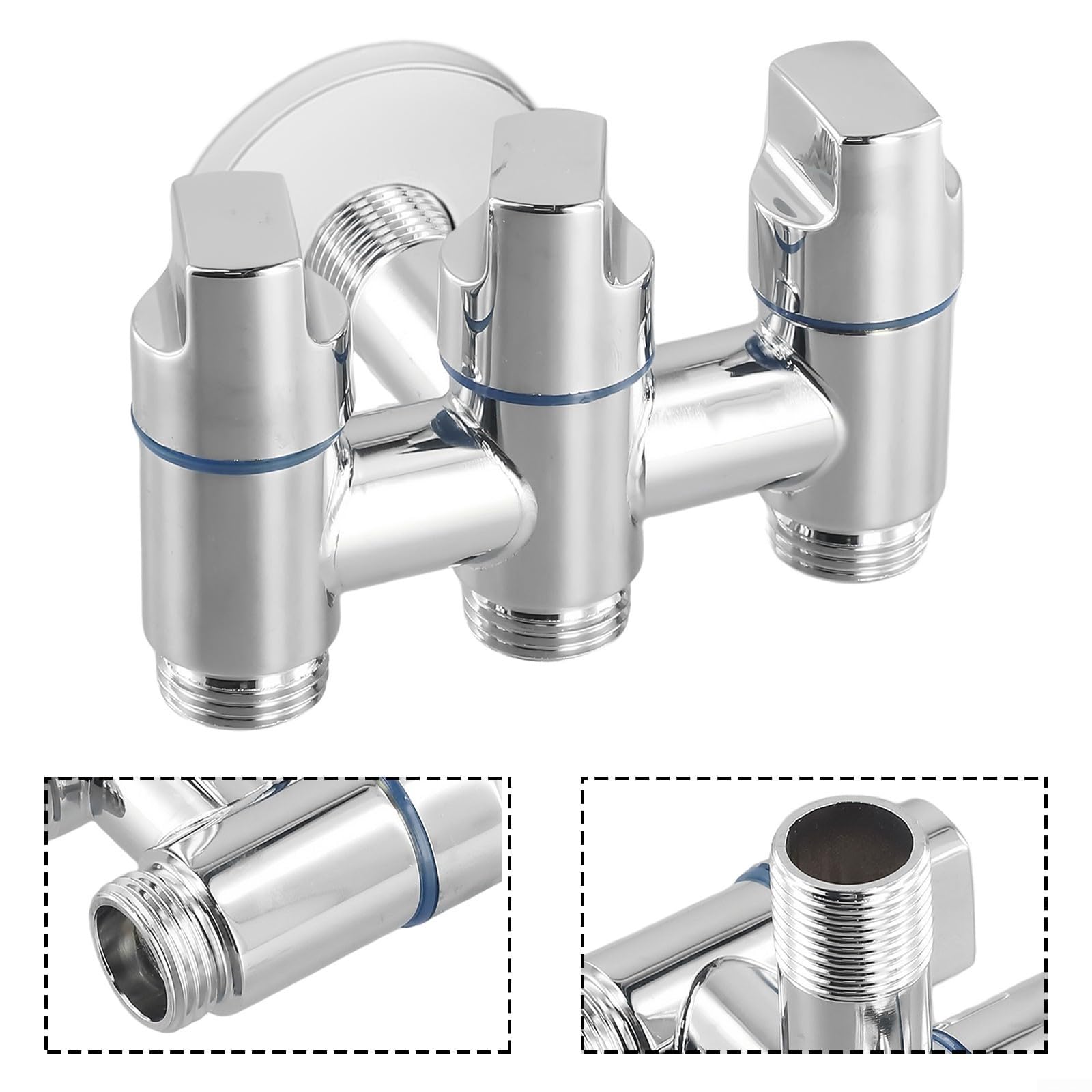 Triple robinet d'eau, entrée et vanne d'angle à trois sorties, vanne de dérivation multifonction à trois voies (argent)