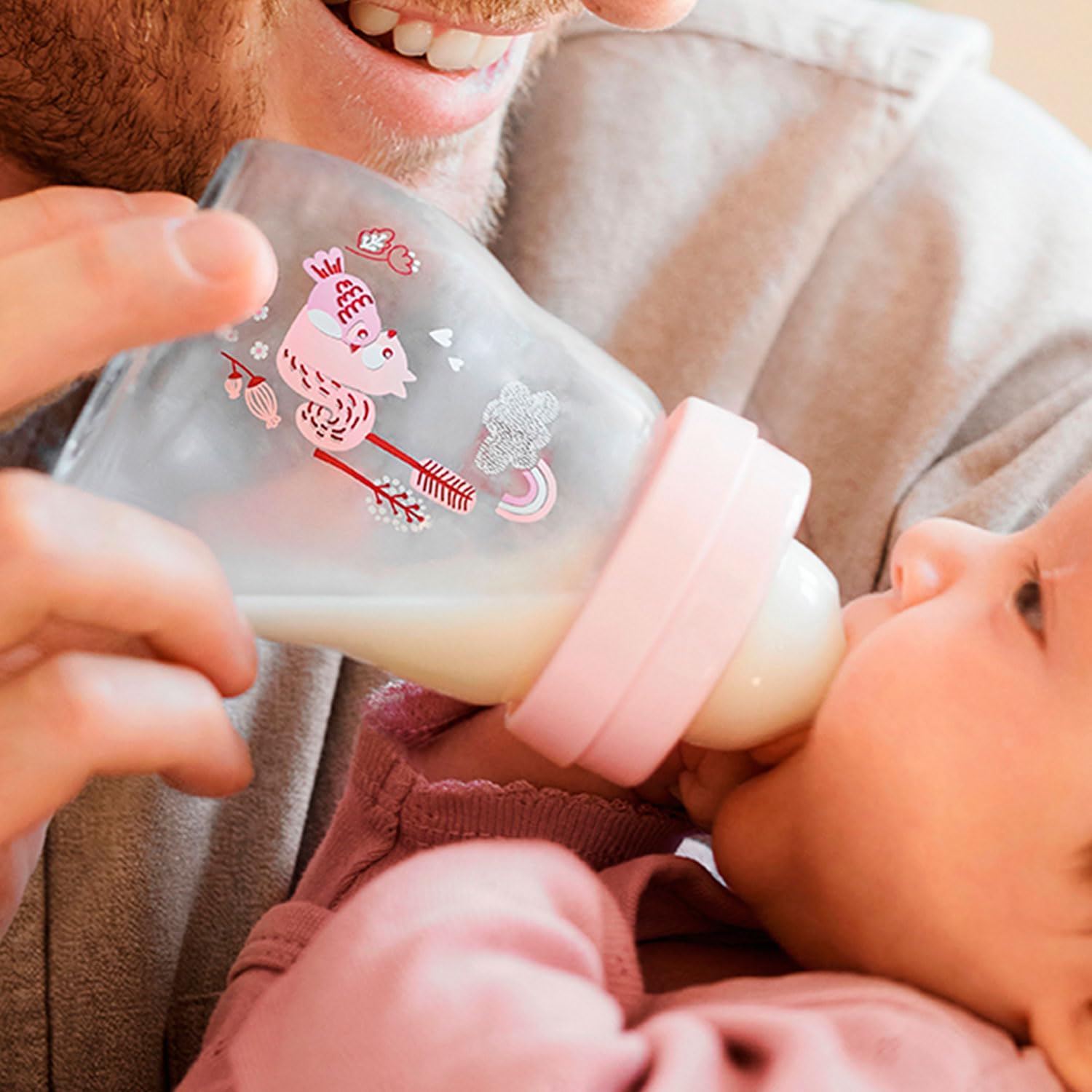 MAM Feel Good Set di 2 biberon in vetro (170 ml e 260 ml), con 1 tettarella a flusso lento per neonato, rosa