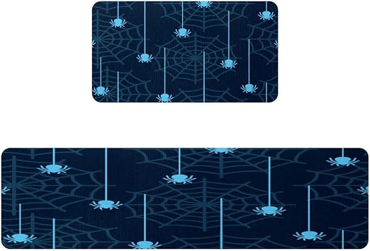 2 Pieces Kitchen Mat Halloween Spider and Web, Non Slip Washable Floor Rug, Absorbent Kitchen Mat Runner Rug for Kitchen, Hallway, Laundry Room