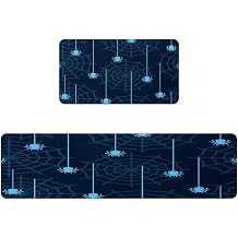 2 Pieces Kitchen Mat Halloween Spider and Web, Non Slip Washable Floor Rug, Absorbent Kitchen Mat Runner Rug for Kitchen, Hallway, Laundry Room