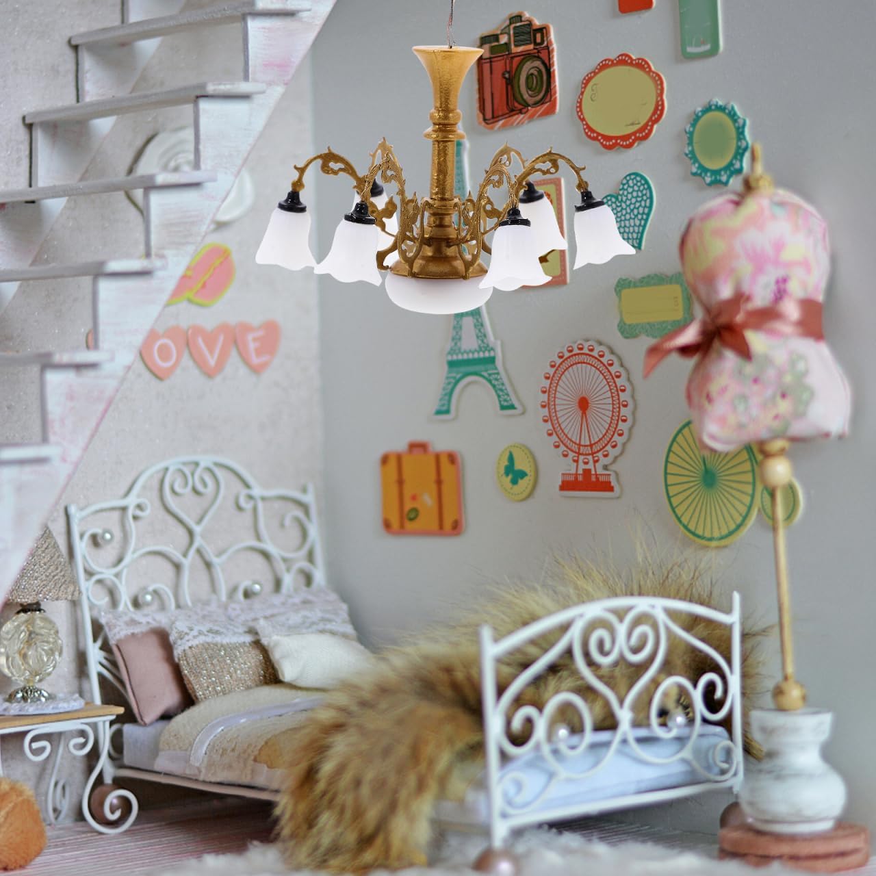 Angoily Miniature Chandelier Light 1/12 Scale Dollhouse Ceiling Lamp Mini Lamp Decoration for DIY Dollhouse Accessories and Miniature Furniture