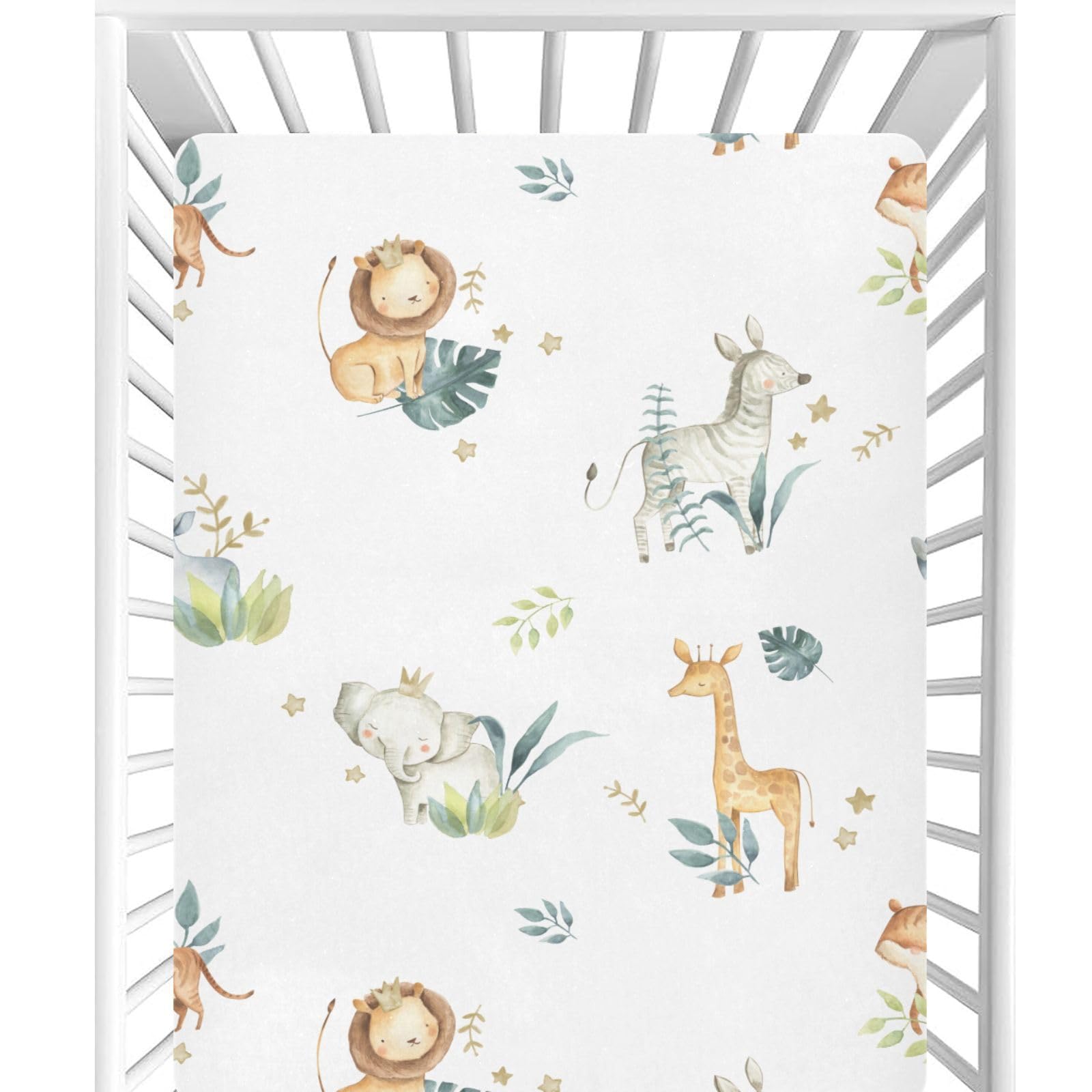 CaTaKu Safari Animals Cute Crib Sheets for Baby Girls Boys,Neutral Mini Crib Mattress Sheets Fitted, Baby Nursery Bed Sheet for Crib Toddler Mattress 27"x 39"