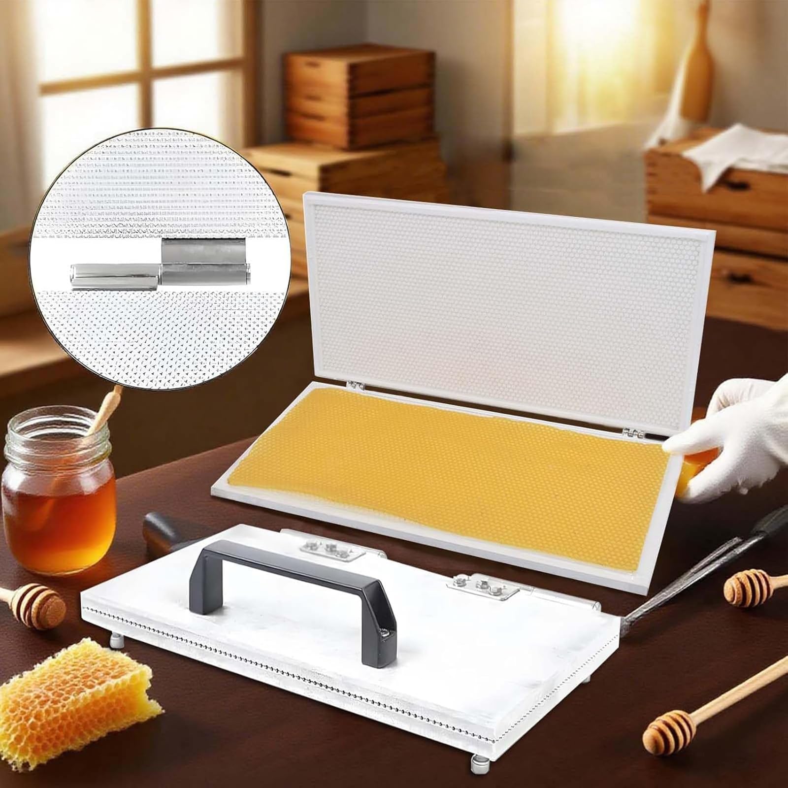 Präzisions-Prägeset für Bienenwachs-Mittelwände | Sechseckige Zellenform (4,7 mm oder 5,4 mm) zur Herstellung von Standard-Nistkasten-Mittelwänden – Leicht zu lösen,4.7MM