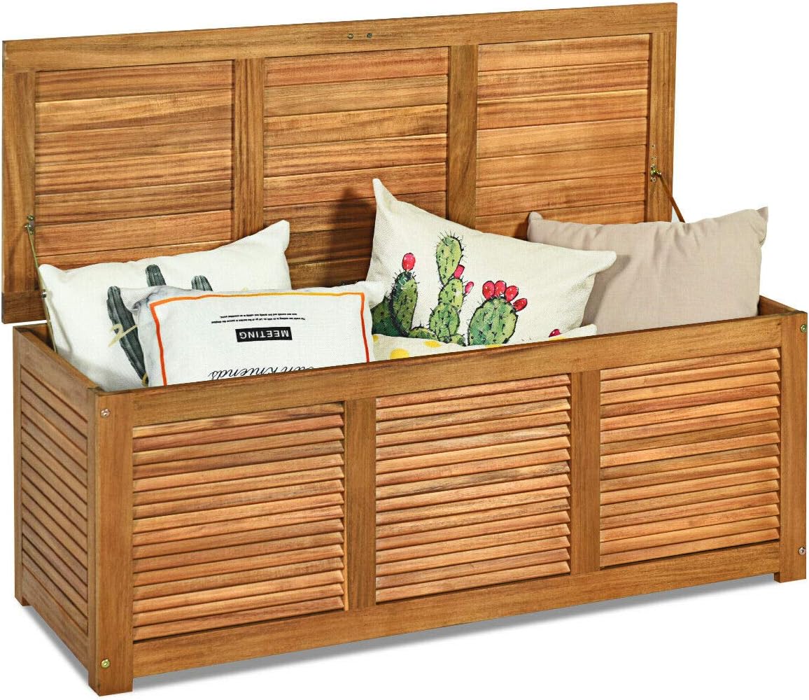 47 Gallon Storage Bench Deck Box Organization Tools, Seating Trunk Natural Acacia Wood Home Garden Decor