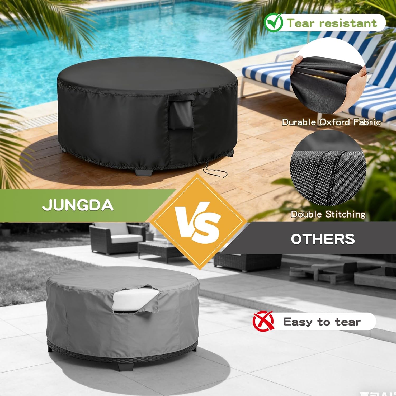 Round Patio Bar Height Table and Chair Cover 90 Inch,Outdoor Round Tall High Patio Table Cover for Patio Rounds Furniture, Patio Set Covers Waterproof Outdoor - 90 X 43 Inch, Black