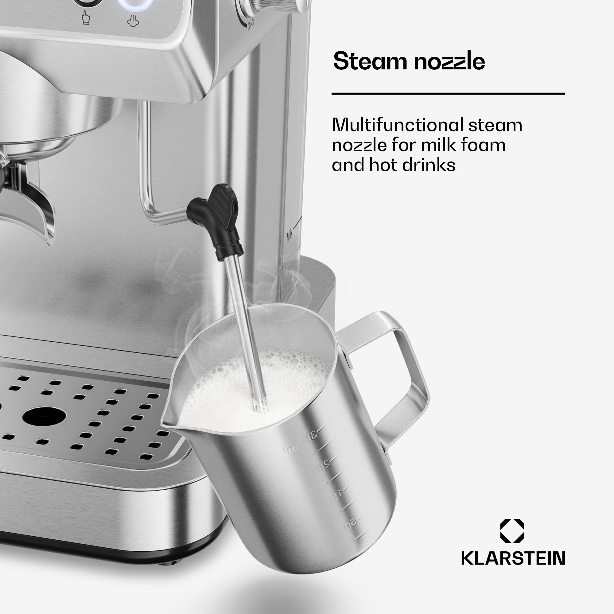 Klarstein Libeica Evo kolbowy ekspres do kawy – 20 bar, 1360 W, spieniacz sdo mleka, zbiornik na wodę o pojemności 1,3 l, obudowa ze stali nierdzewnej