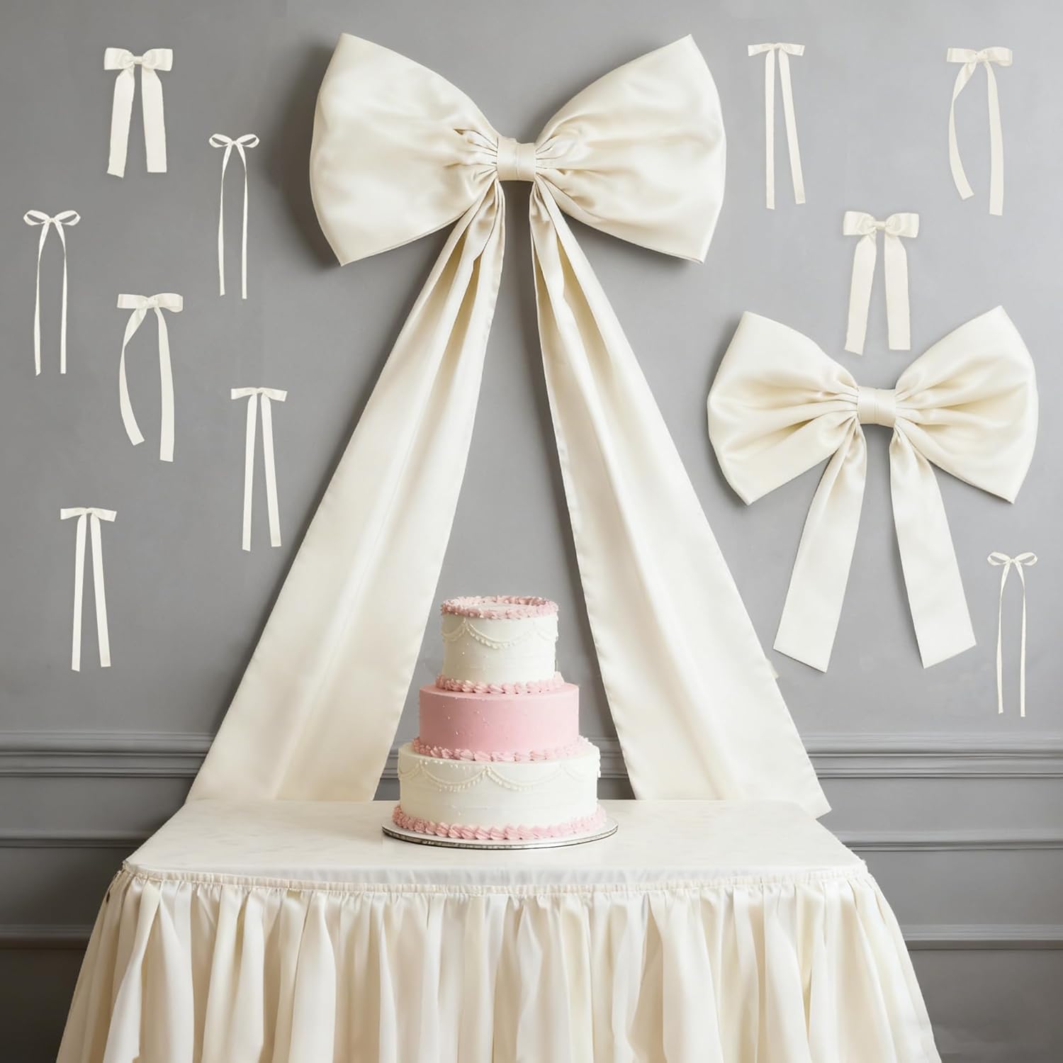 Extra Large White Bow Decor Set, 31 x 47 Inch Big Bow Room Decor Giant Bow Wall Hanging Decorations 12 PCS Set, for Christmas Coquette Room Decor Girls Birthday Wedding Party Photo Backdrop