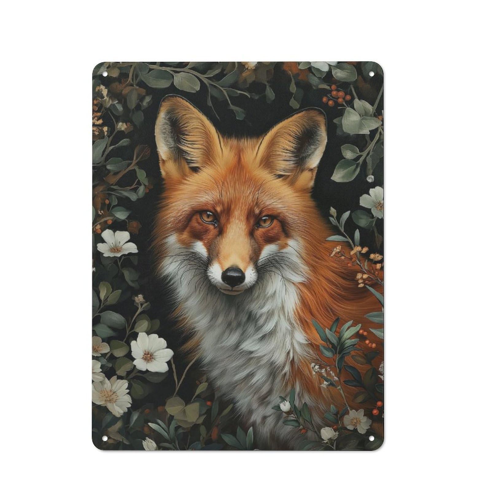 Junmoney Red Fox In The Garden Tin Wall Plaque 40X30cm With For Pub Or Café, For Collectors Of Retro Metal Wall Decor