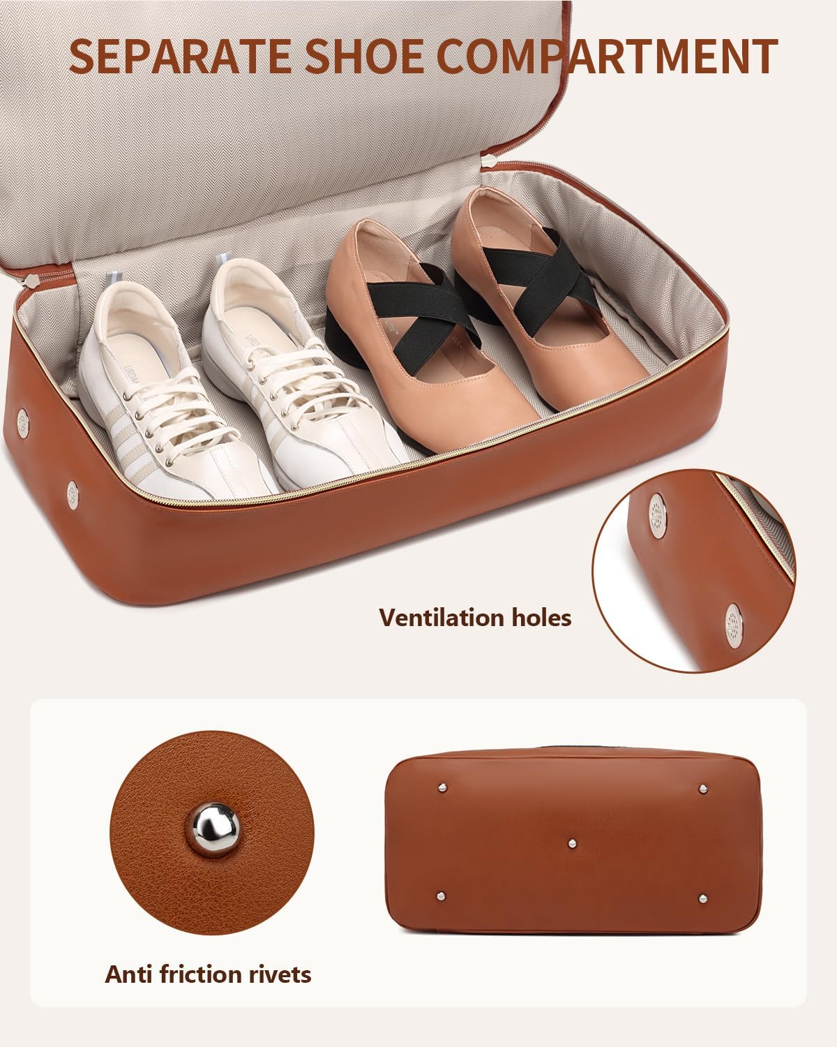 Weekender Bags for Women, Travel Duffle Bag Carry On Overnight Bag with Cosmetics Bag and Crossbody Purse for Gym Hospital, Gifts for Women, Beige Brown - Image 4