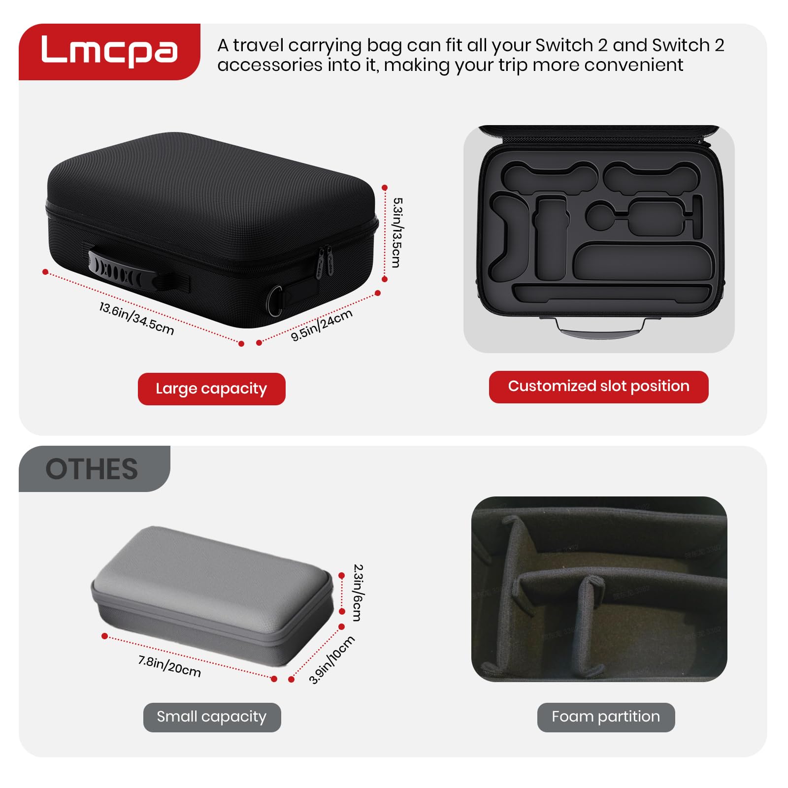 Lmcpa Funda para Nintendo Switch 2,Funda Protectora Dura de Viaje Rígida Todo en uno Grande,Estuche Rígida Portátil con Protección 22 Ranuras para Juegos para Switch 2 Accesorios,Negro