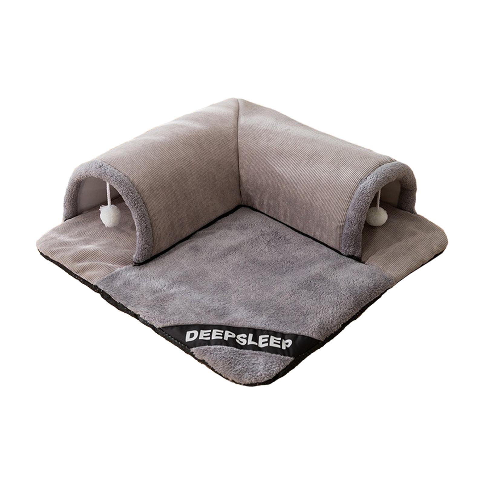 F Fityle Lit Tunnel pour Chat, Centre de Jeu d'Entraînement, Tunnel avec Boules Suspendues Interactives pour Chat, Chaton, Gris