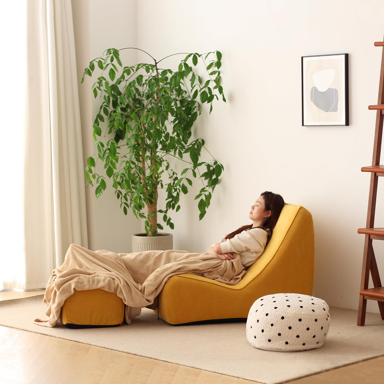N&V Single Seated Foam Sofa Armless Floor Sofa with High Density Foam Removable and Machine Washable Cover (Burnt Yellow)