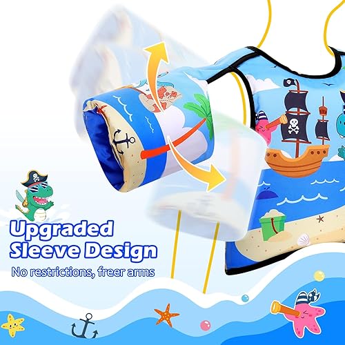 Miniatura 2 de MoKo Chaleco de natación para niños pequeños, chaqueta de natación de dibujos animados para niños que pesan de 22 a 66 libras, flotadores para niños