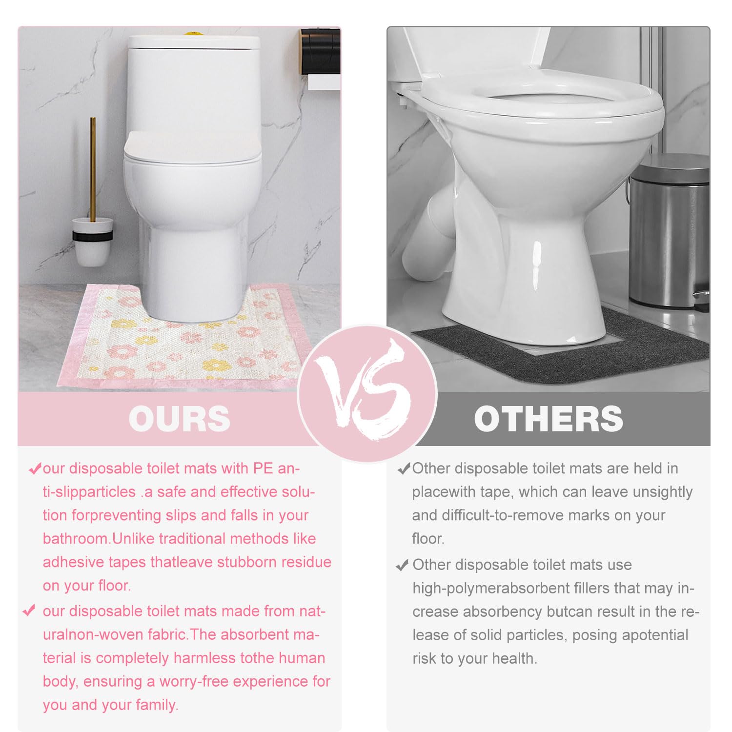 25 tappetini usa e getta per WC a forma di U, tappetino da addestramento per WC, impermeabile, antiscivolo, tappetino da bagno usa e getta, per bambini e adulti, motivo floreale
