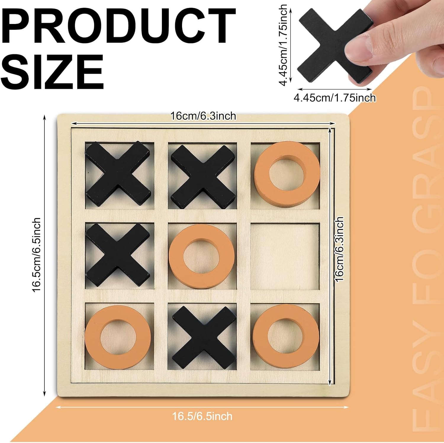 Seenelling Jumbo Wooden Tic Tac Toe Game Dementia Activities for Alzheimers Seniors with Matching and Puzzle Templates XO Chess Board Game for Elderly Engaging Table Decor (Black, Orange)