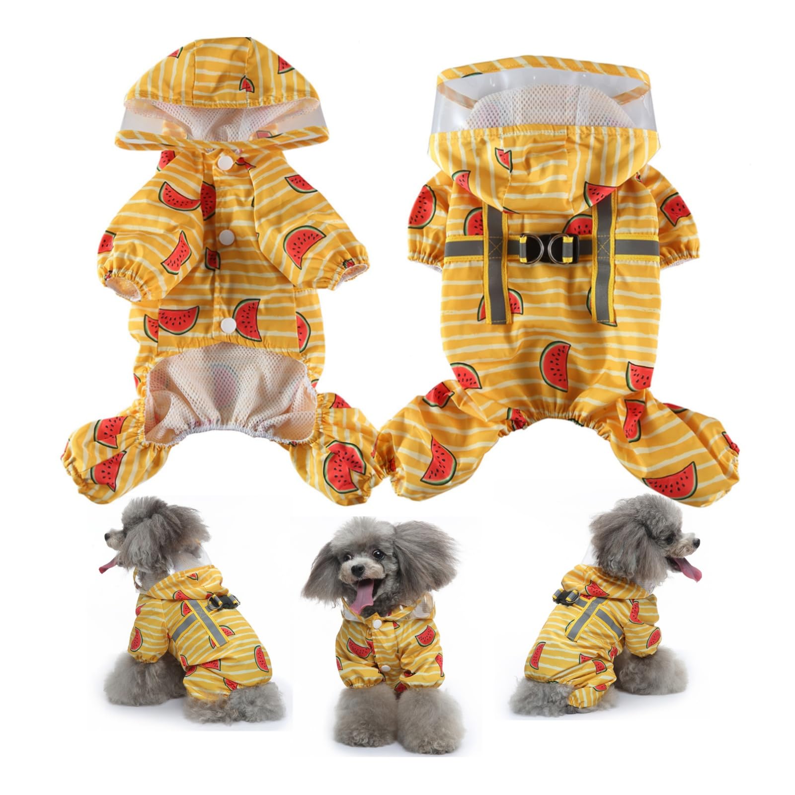 Dog Raincoat with Hood, Waterproof & Windproof Rain Jacket for Small Dogs Boy Girl, Packable, Adjustable, Funny Animal Pattern Raincoats with Legs 1.5kg to 8kg Available (Orange,XS)