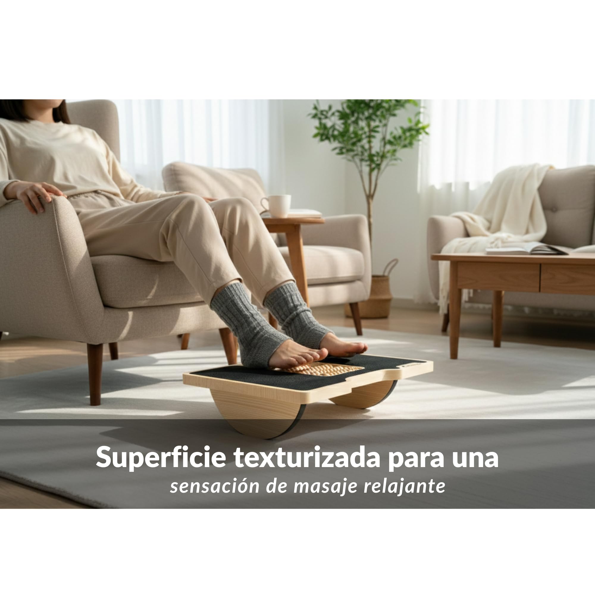 Reposapiés ergonómico con balanceo suave, superficie de masaje reflexológico, madera de pino macizo, plegable y portátil, diseño elegante, ideal para el hogar y la oficina