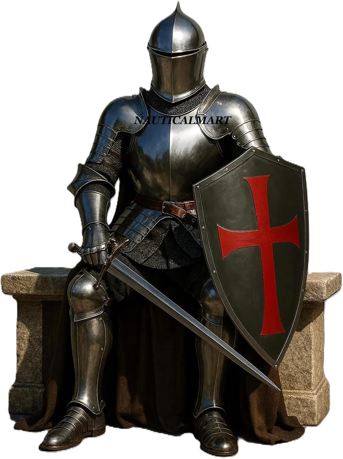 NauticalMart Medieval Knight Full Suit Of Armor -Helmet Full Body Plate Crusader Costume 15th-century Perfect For LARP, Cosplay Event's, Halloween & Theater Act