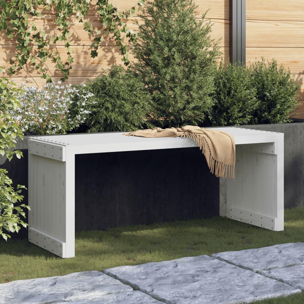 Banco de jardín para terraza blanca de pino macizo extensible ideal para cenas veraniegas