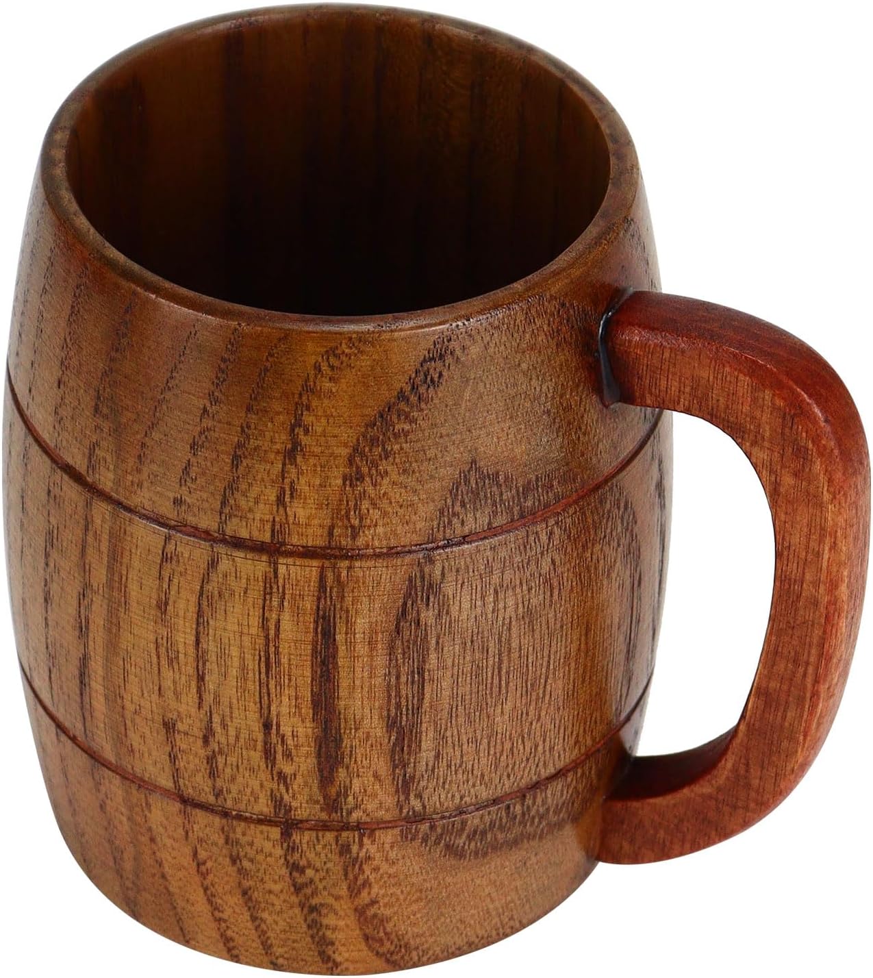 Koqye Wooden Beer Mug - Handmade Natural Wood Coffee Cup 16oz with Handle, Retro Brown Drinkware for Tea, Coffee, Wine, Beer & Hot Drinks for Men & Women (1Pack)
