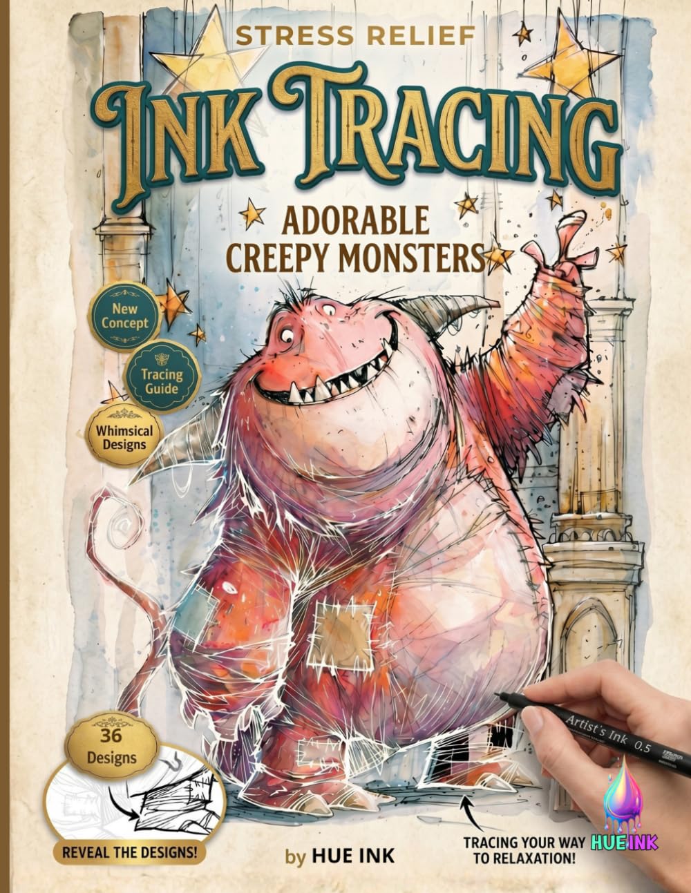Mindful Ink Tracing Book for Adults and Teens: Follow the White Lines with Adorable Creepy Monsters - A Fantasy Reverse Coloring Book: Creative Line ... for Mindfulness, Focus, and Stress Relief