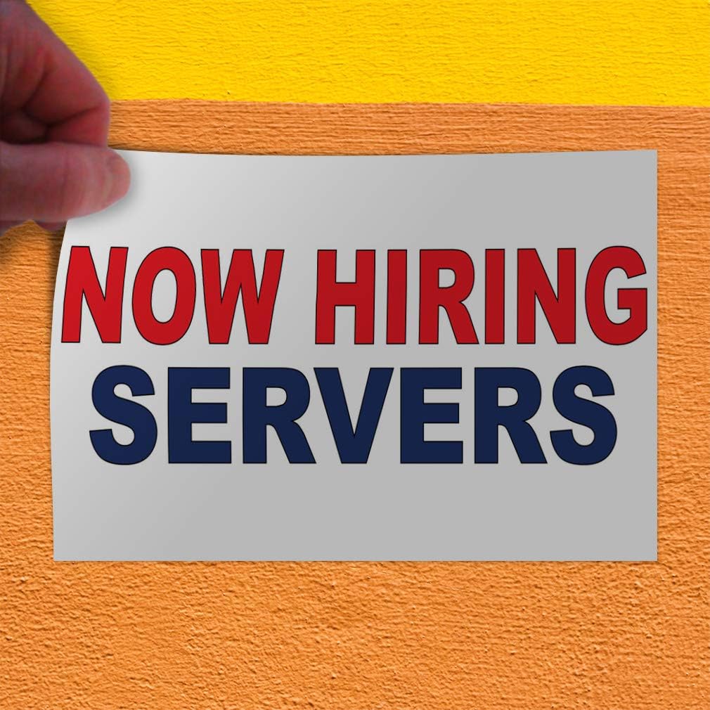 Decal Stickers Multiple Sizes Now Hiring Servers Red Blue Industrial Vinyl Safety Sign Label Business 36x24Inches