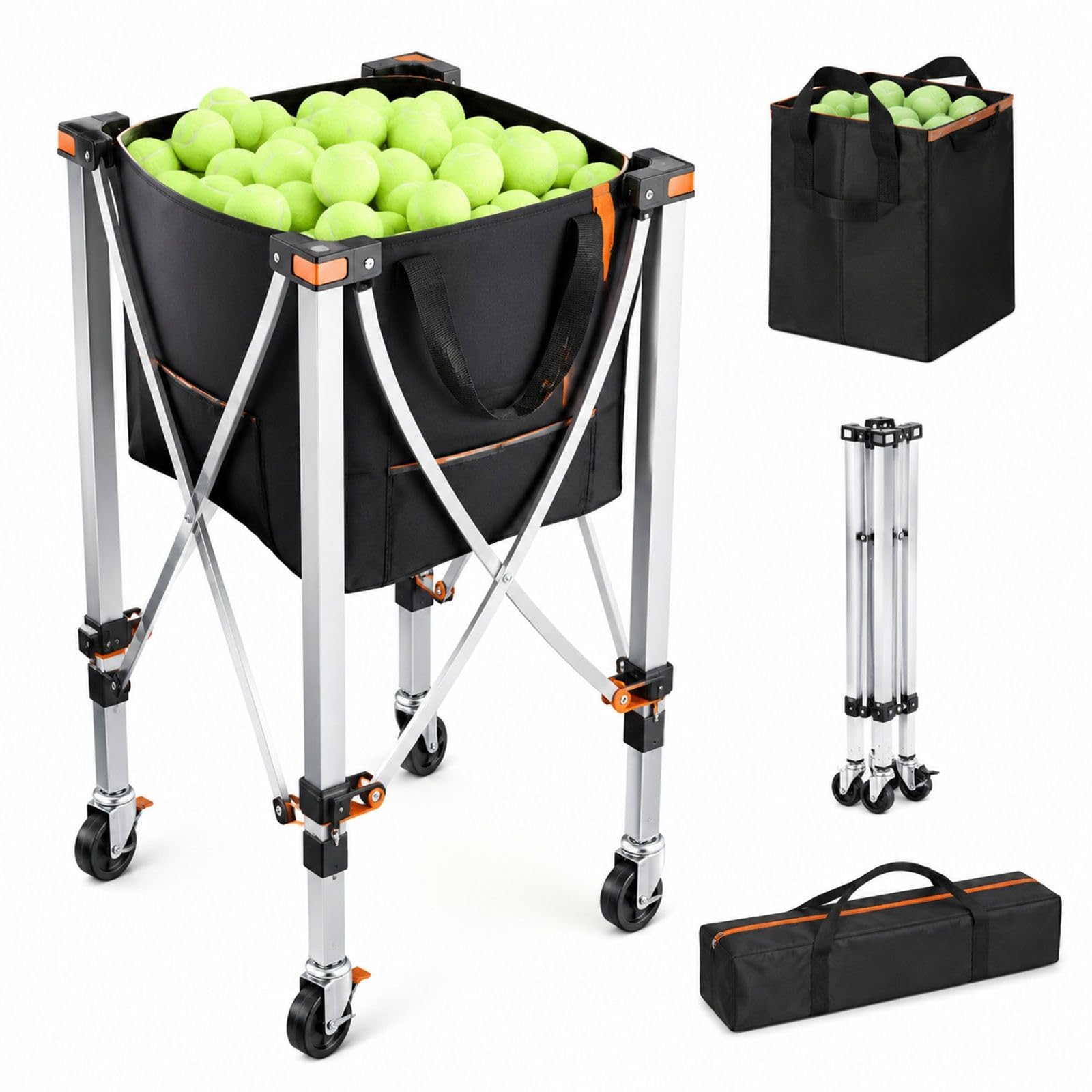 Tennisballwagen mit Rädern, Korb für 150 Bälle, Faltbare Struktur für Tennistraining