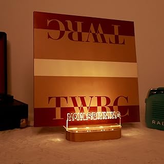 Ammonite Light up Now Spinning Vinyl Record Stand, Now Playing Record Stand Wooden Acrylic Holder for Vinyl Album Display and Storage with Warm White Color Light LED Display Storage Collection Holder