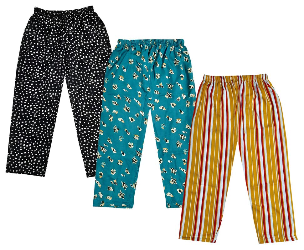 Image of indi weaves Girls Crepe Printed Regular Fit Capri 3 /4th Pants (Pack of 2) Green::Black