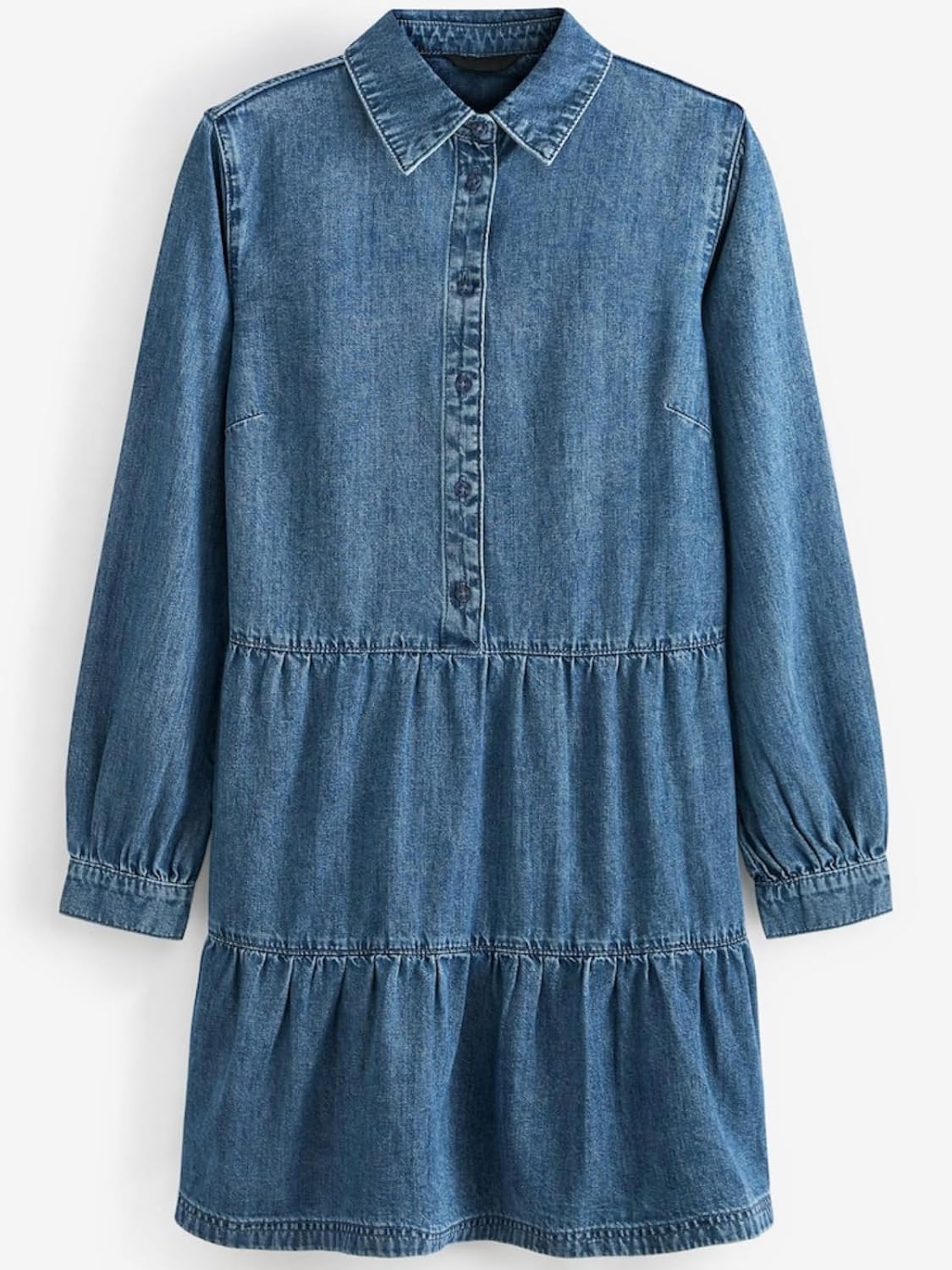 Women Denim Mini Dress 2026 Summer Casual 3/4 Puff Sleeve Button Down Collared Babydoll Loose Jean Shirt Dresses - Image 5