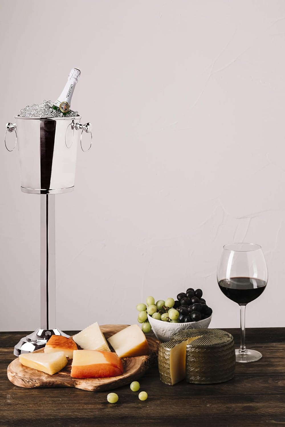 Deep Hammered Nickel-Plated Wine & Ice Bucket with Stand