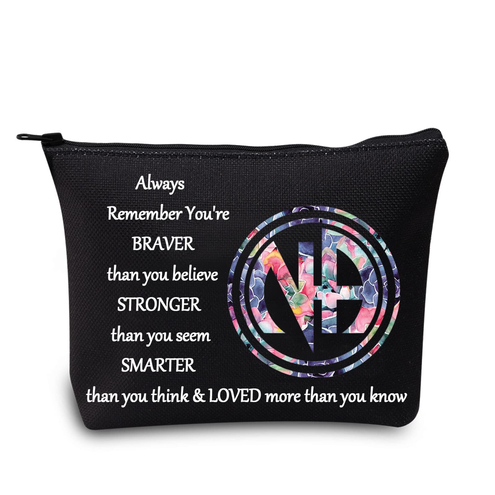LEVLO Narcotics Anonymous Cosmetic Make up Bag NA Sobriety Gift NA Recovery You Are Braver Stronger Smarter Than You Think Makeup Zipper Pouch Bag (NA