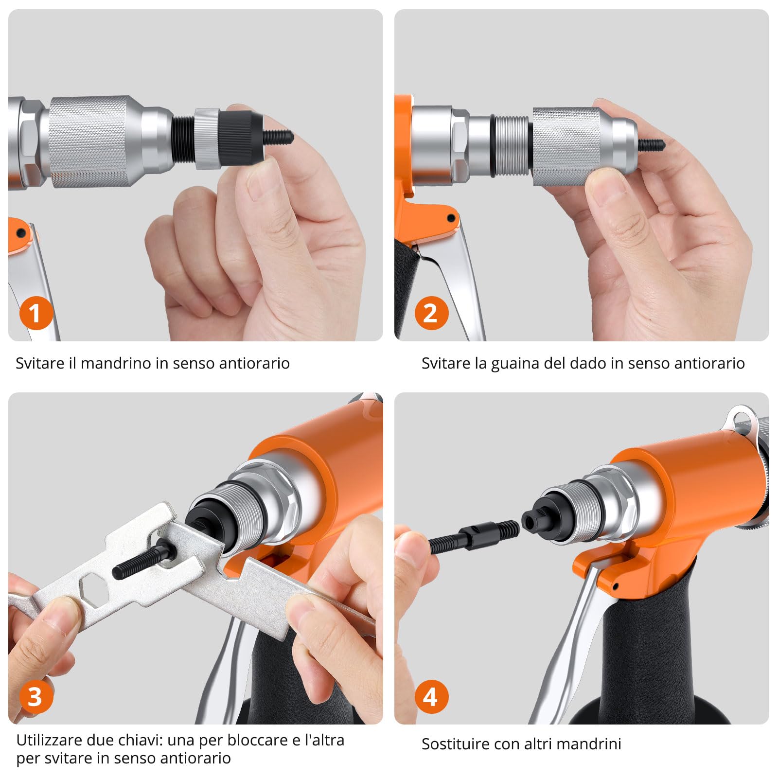 Proster Pistola Pneumatica per Rivetti Nut Set Rivet Nut con 5 Mandrini Metrici M4-M10 Forza di Trazione 1400KGF Valvola di Regolazione della Pressione Attrezzo per Fai da Te e Officina con Custodia