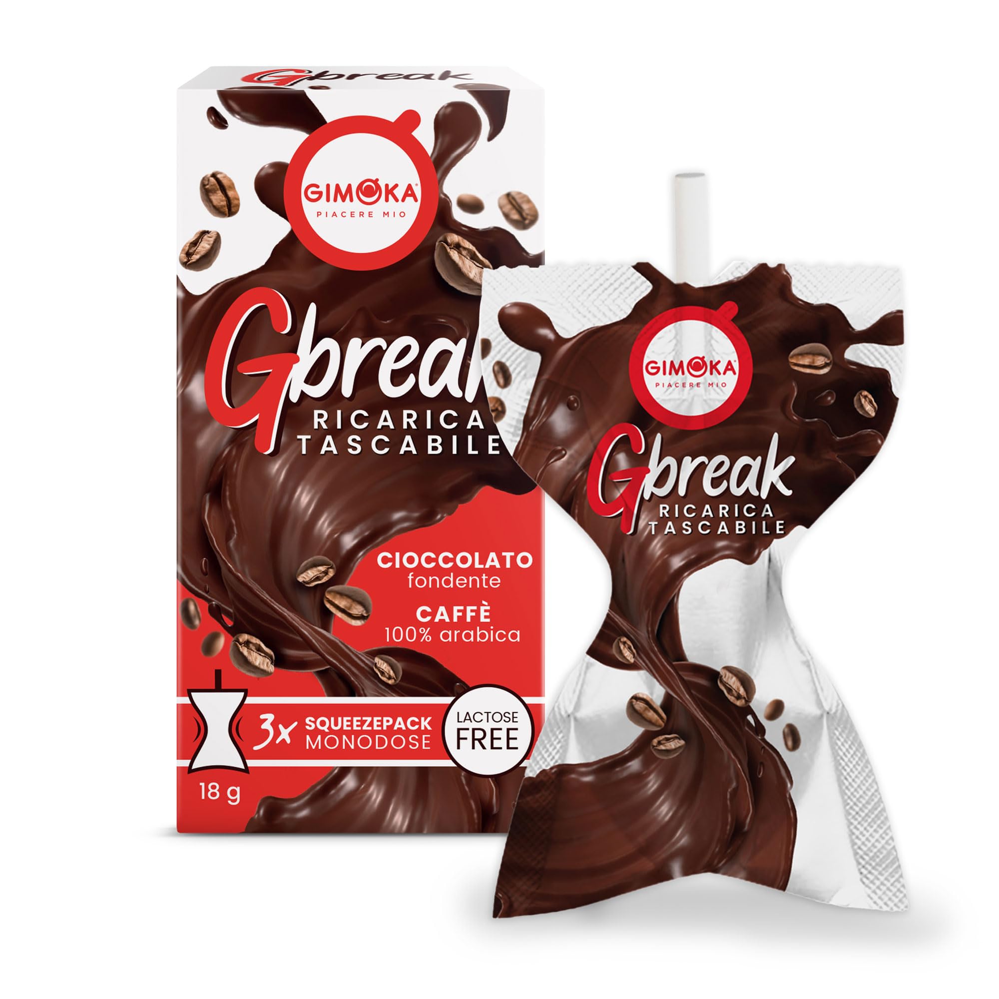 Gimoka Gbreak – Schokolade und Kaffee – Nachfüllpackung für eine praktische und leckere Pause im Taschenformat - 3 Einzeldosis - SQUEEZEPACKS à 18 g